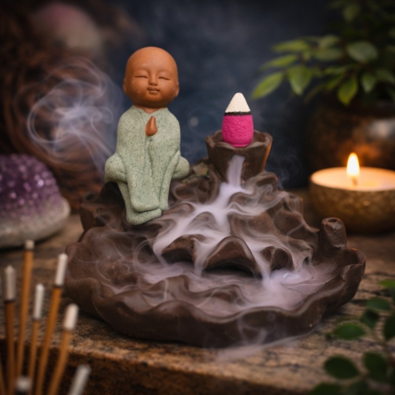 Backflow Incense Cone Burner - Praying Monk