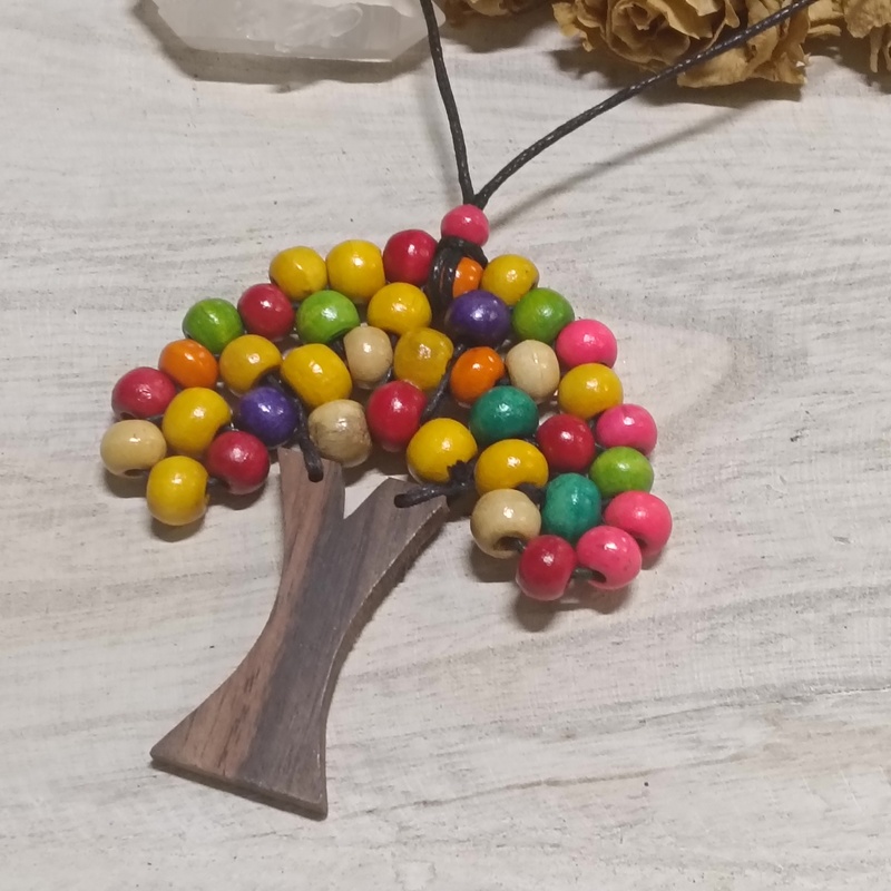 Hand Crafted Beaded Wooden Tree Necklace