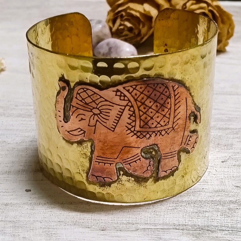 Brass and Copper Elephant Cuff
