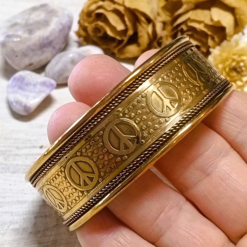 Brass Cuff with Peace Design