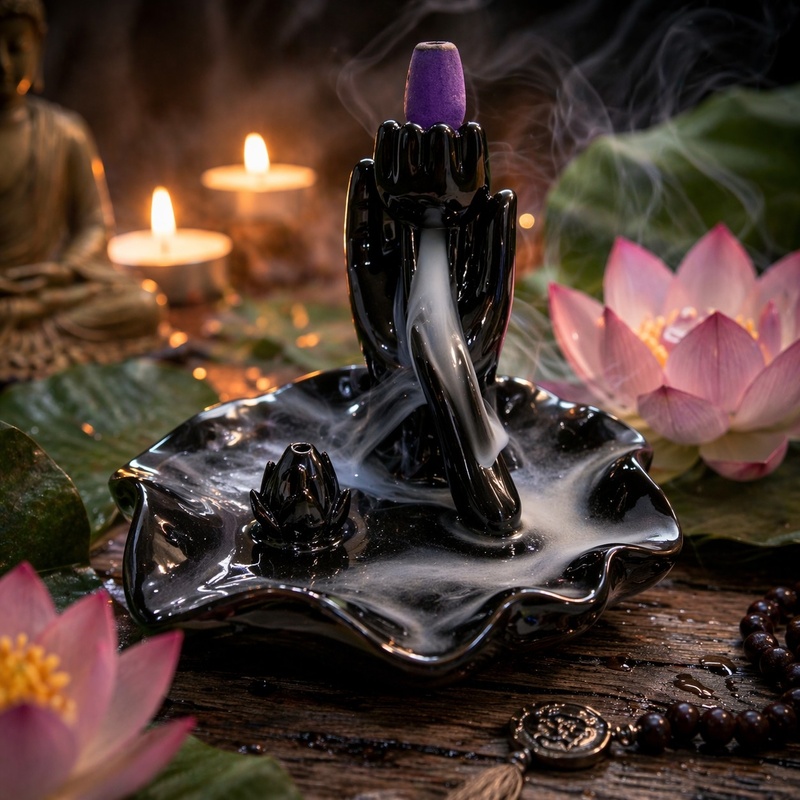 Lotus and Hand Backflow Incense Cone Burner