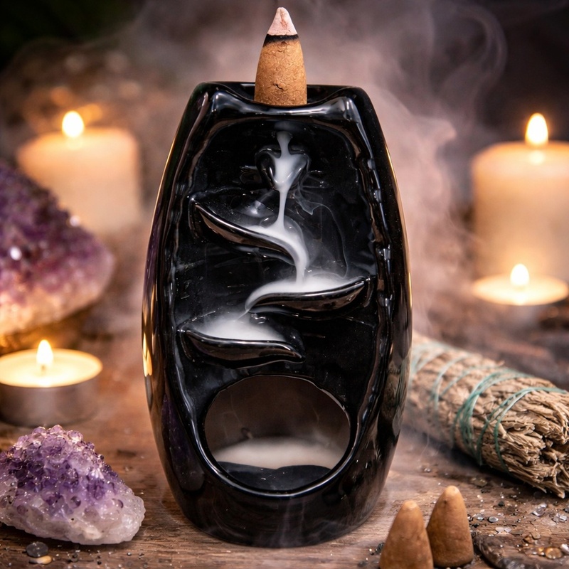 Back Flow Incense Cone Burner Black Tower