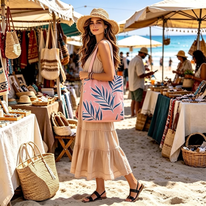 Canvas Tote Bag - Palm Leaf Design