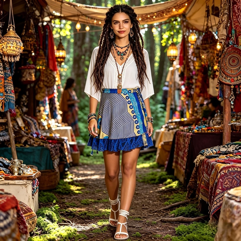 Sari Fabric Wrap Skirt - Short