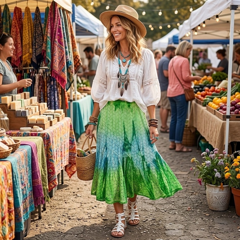 Hand Tie-Dyed Repurposed Cotton Midi Skirt