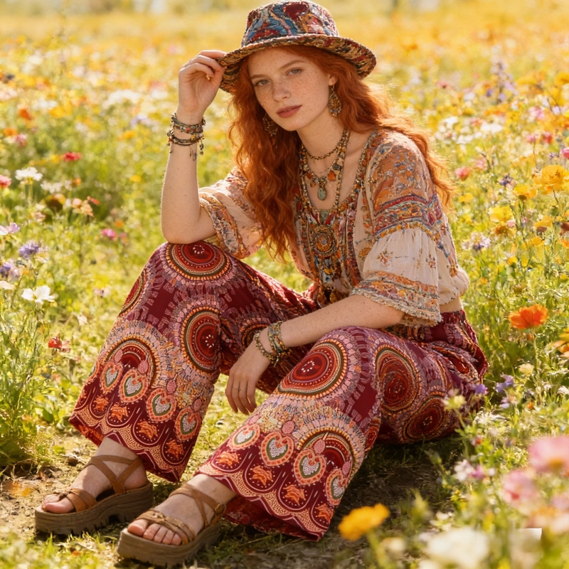 Wide Leg Geometric Print Pants