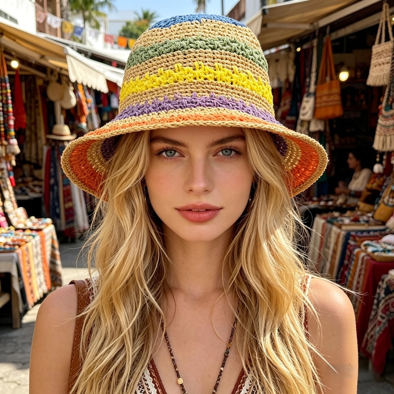 Hand Crafted Rainbow Hemp Hat