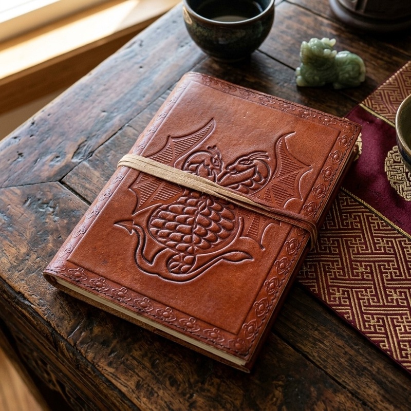 Handmade Leather Journal with Dragon Design