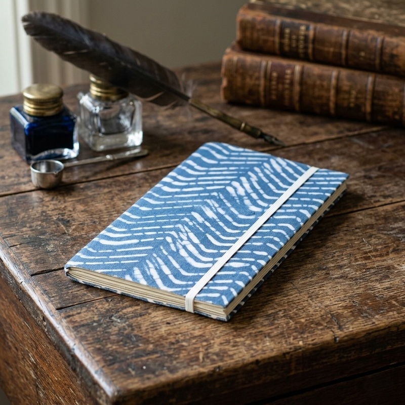 Jute Paper & Batik Fabric Covered Journal – Blue