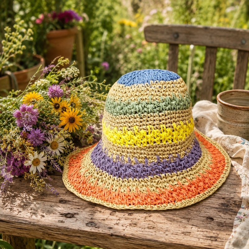 Hand Crafted Rainbow Hemp Hat