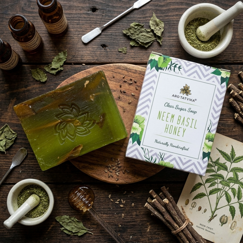 Arotatvika Clear Sugar Soap with Neem, Basil and Honey 100g
