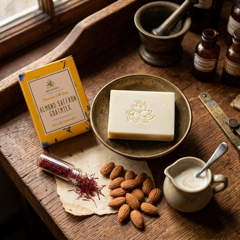 Arotatvika Premium Silk Almond, Saffron and Goatmilk Soap 100g