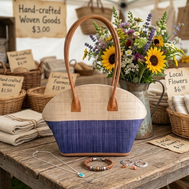 Sissy Bag - Natural and Blue Handbag