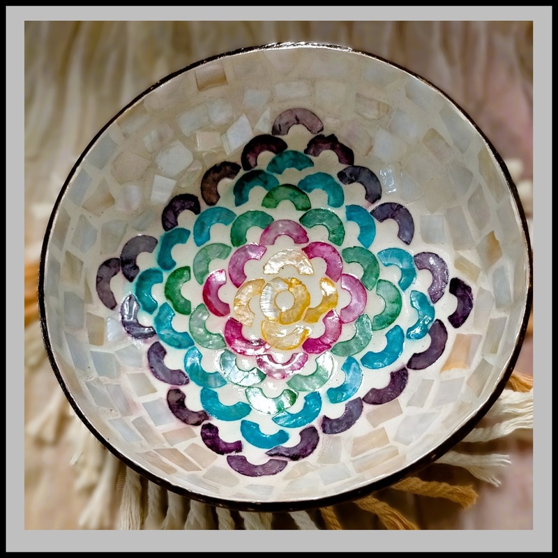 Shell Coconut Bowl with Capiz Shell Inlay