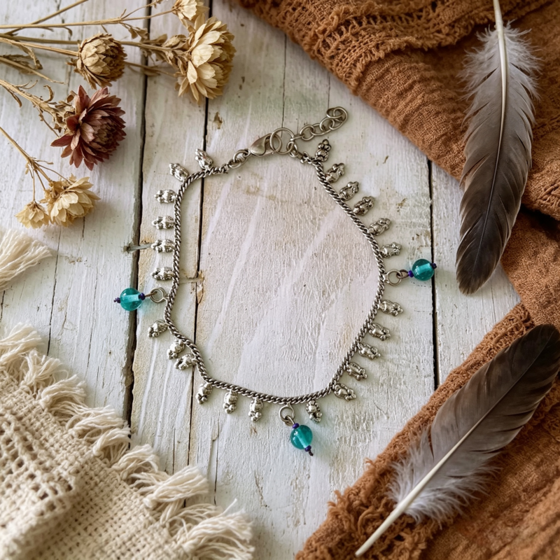 Matr Boome Silver Charm Anklet