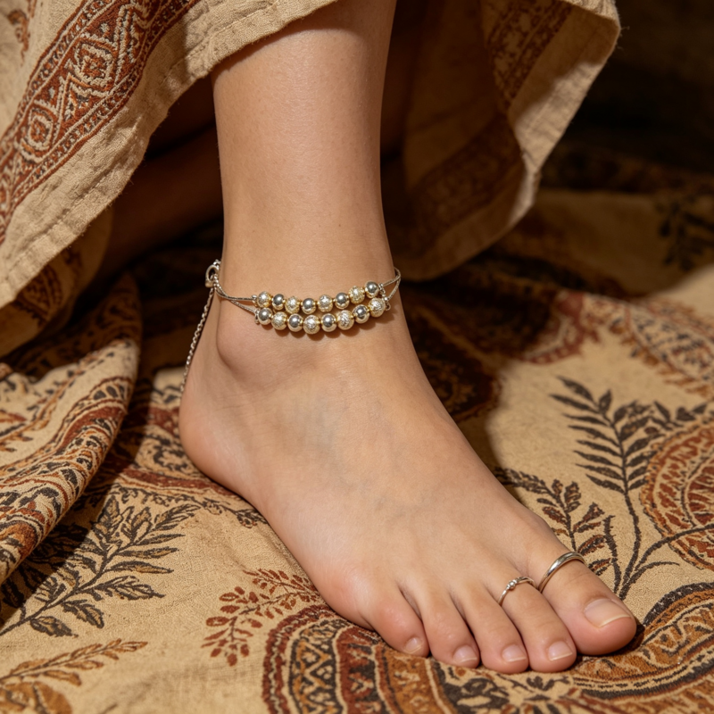Sterling Silver Ball Charm Anklet