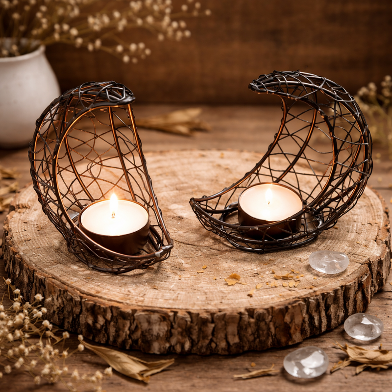 Crescent Moon Wire Tealight Holder Set 2