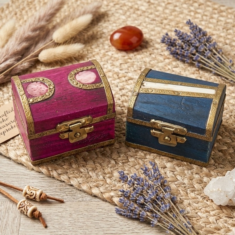 Mini Wooden Treasure Chests Pair