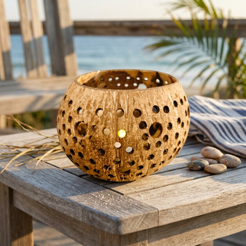 Tea Light Holder - Coconut Bowl Holes Pattern