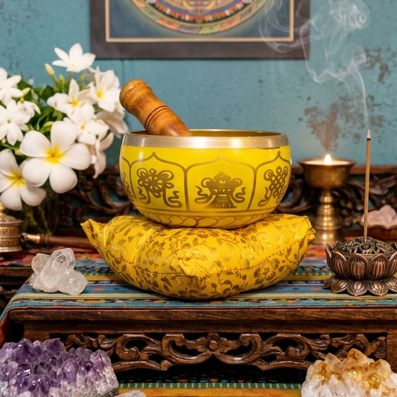 Lucky Yellow Singing Bowl with Cushion