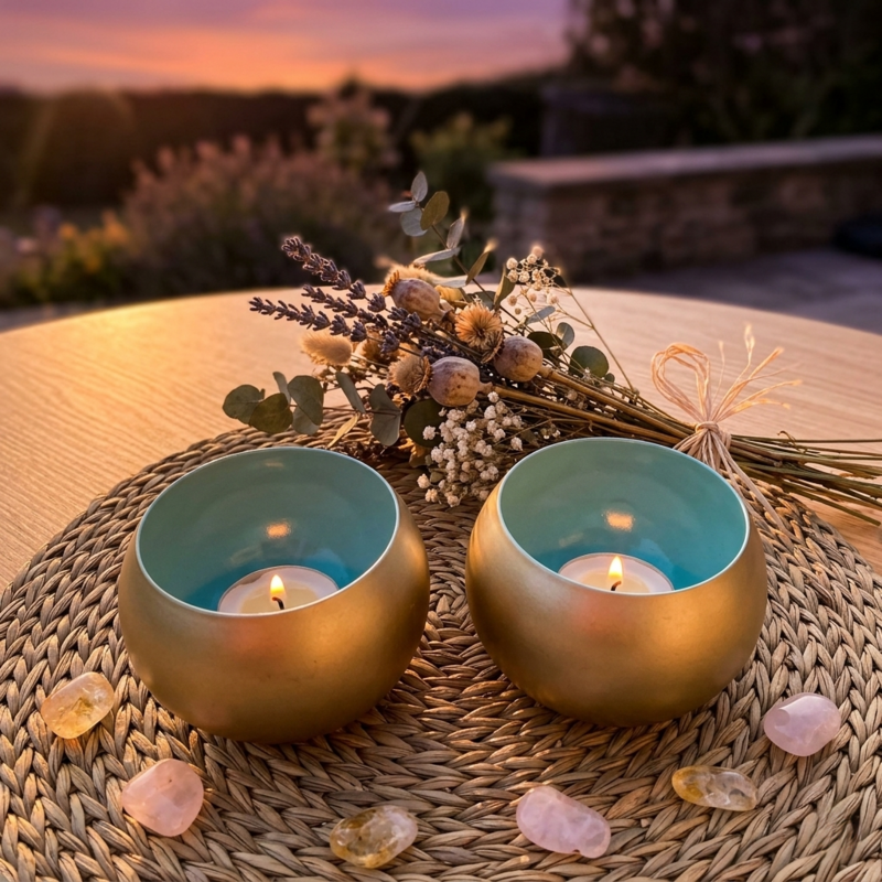 Metal Tea-Light Cup Golden Pair