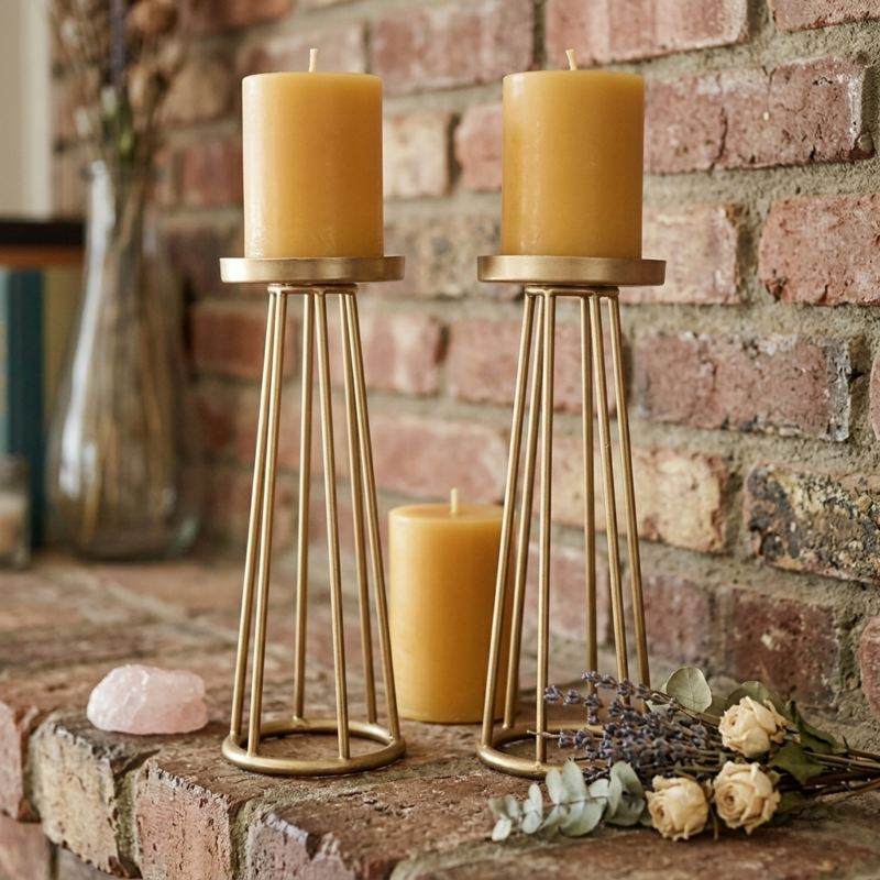Gold Metal Candle Stands - Pair