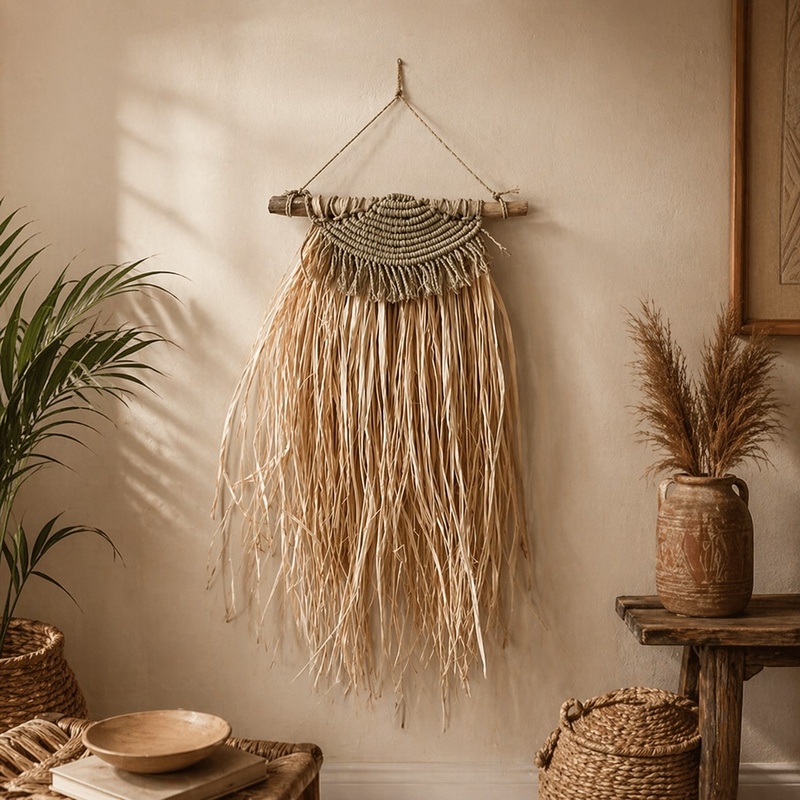 Waterfall Raffia And Macrame Wall Hanging