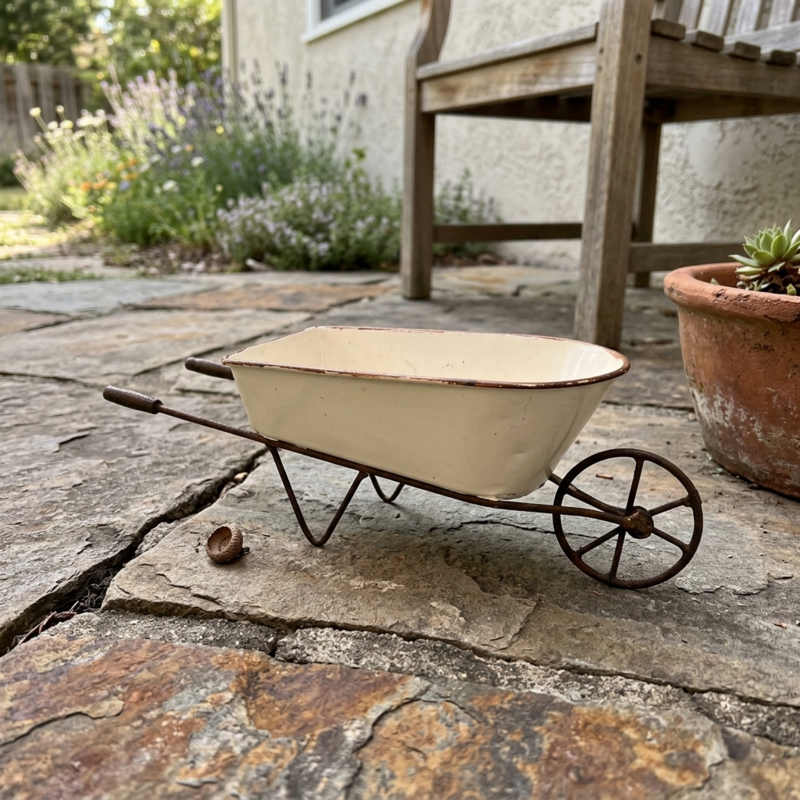 Mini Metal Wheelbarrow – White