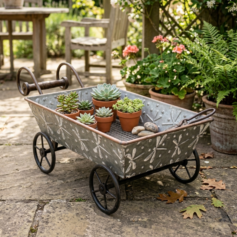 Mini Metal Cart with Dragonfly Pattern