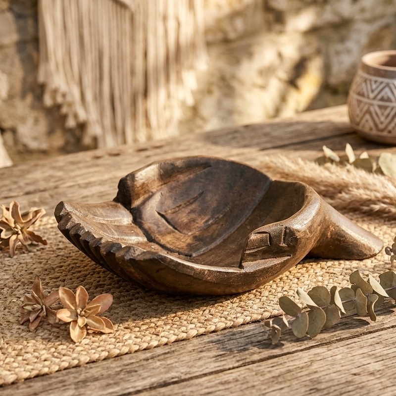 Carved Timber 'Praying Hands' Bowl