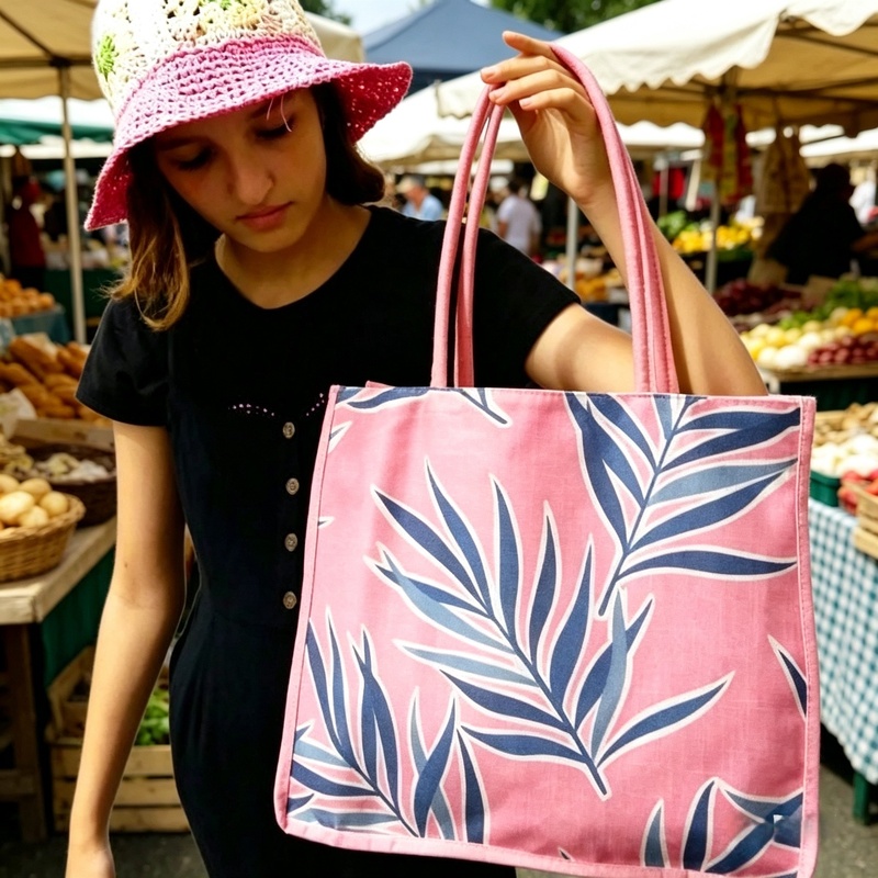 Canvas Tote Bag - Palm Leaf Design