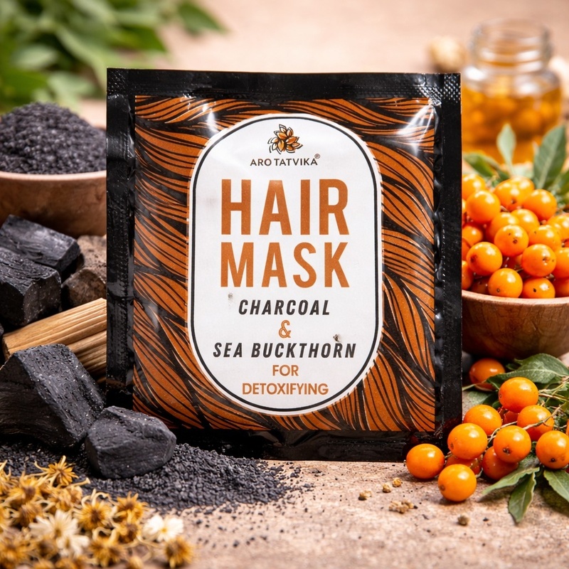 Arotatvika Hair Mask 25ml Sachet -Charcoal and Sea Buckthorn for Detoxifying