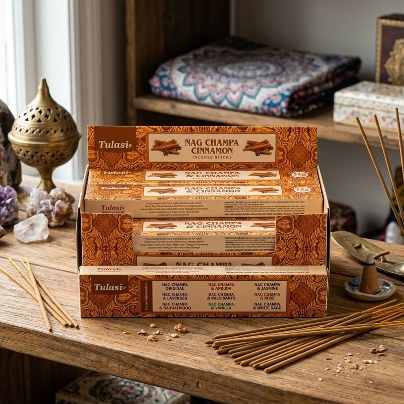 Tulasi Nag Champa and Cinnamon Incense Sticks 15g Pack