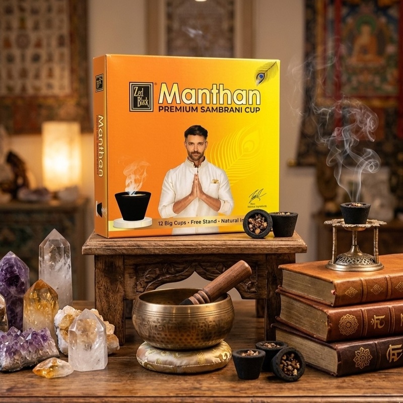 Zed Black Manthan Premium Sambrani Incense Cups - Pack 12