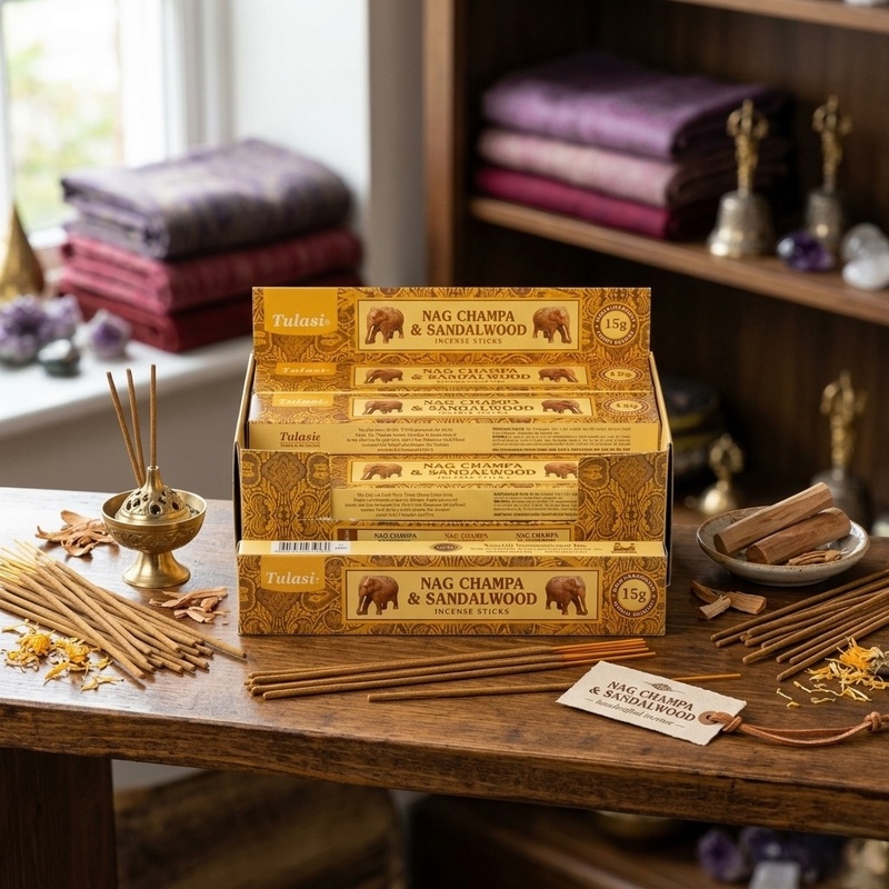 Tulasi Nag Champa and Sandalwood Incense Sticks 15g Pack