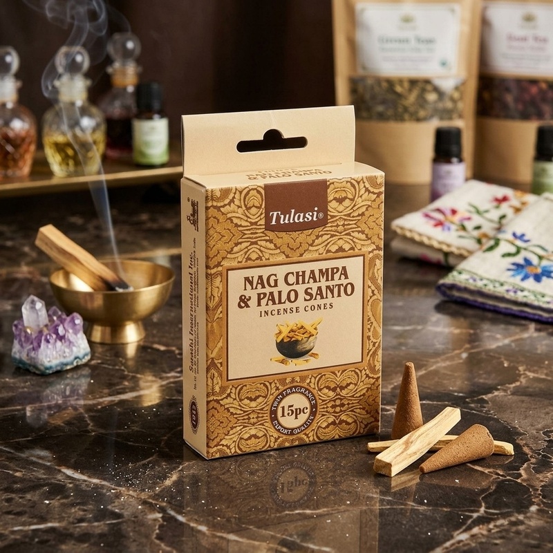 Tulasi Nag Champa and Palo Santo Incense Cones 15 Pack