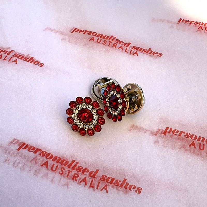 Red Rhinestone Flower Pin