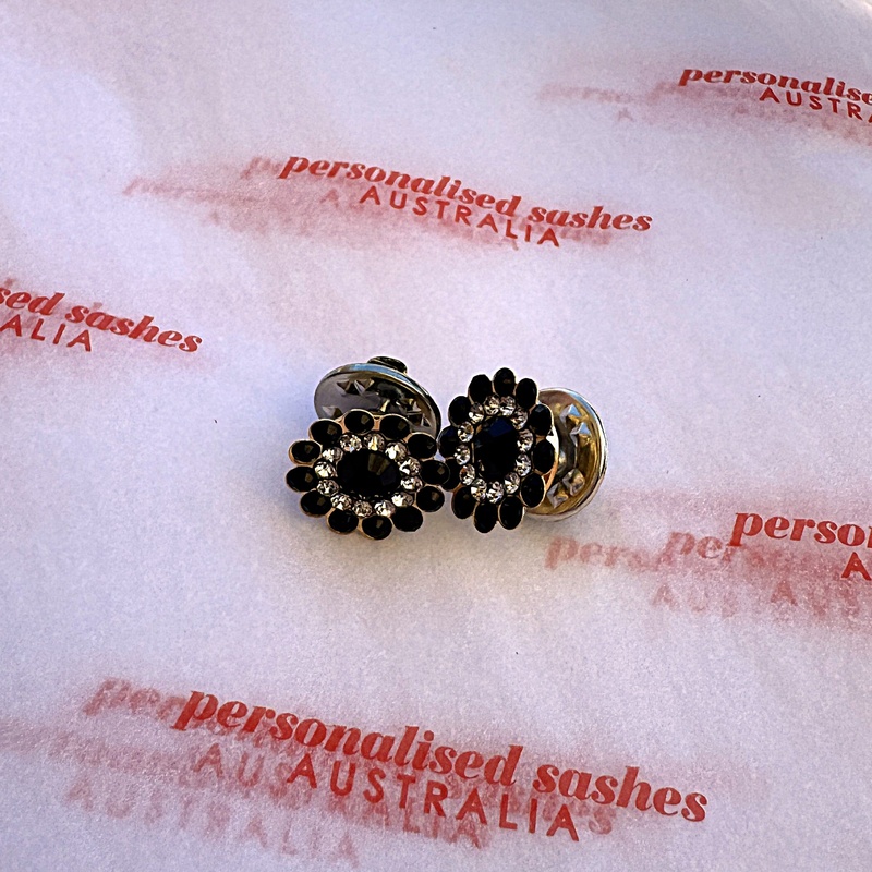 Black Rhinestone Flower Pin