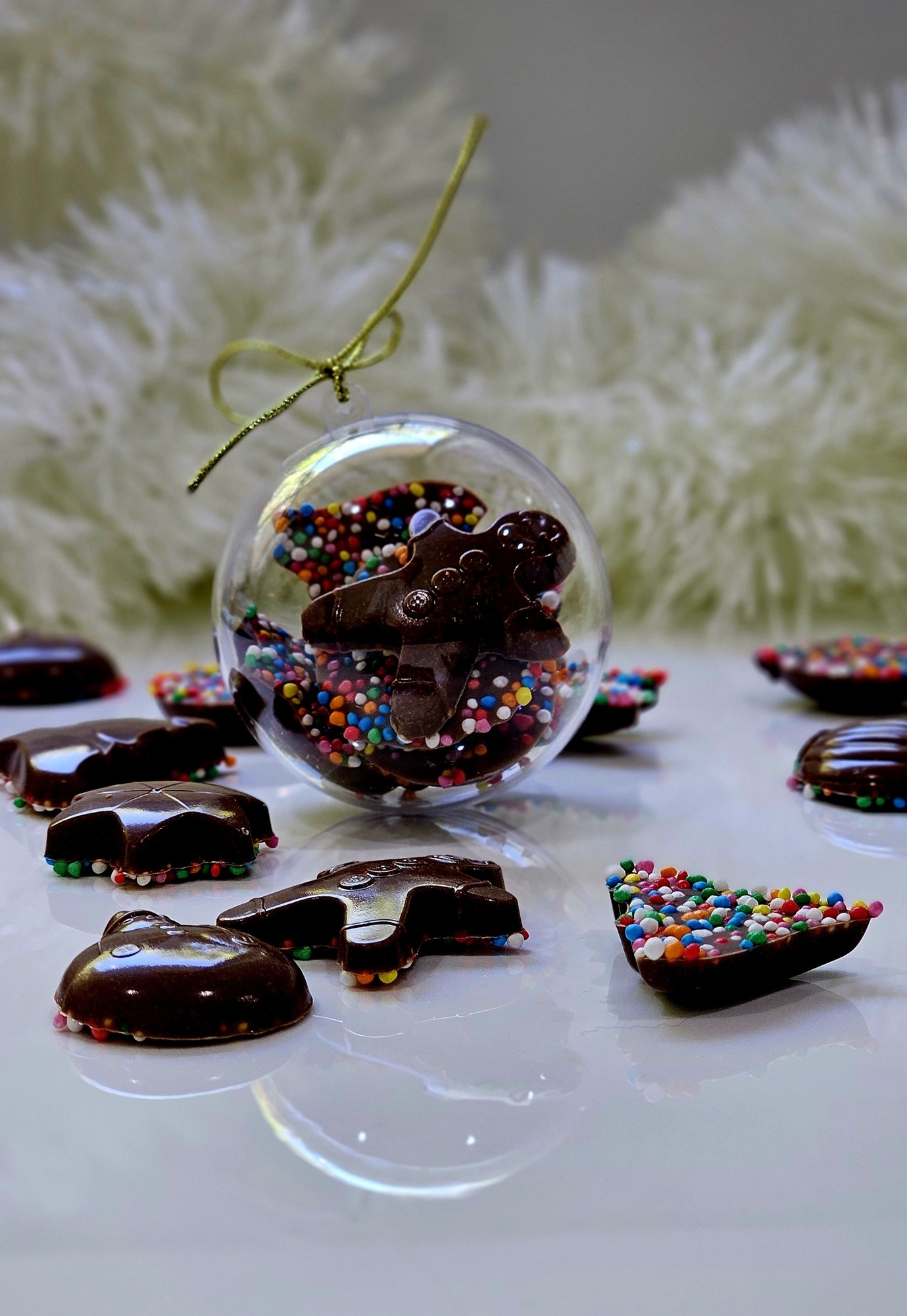 Festive Chocolate Bauble with Rainbow Sprinkles