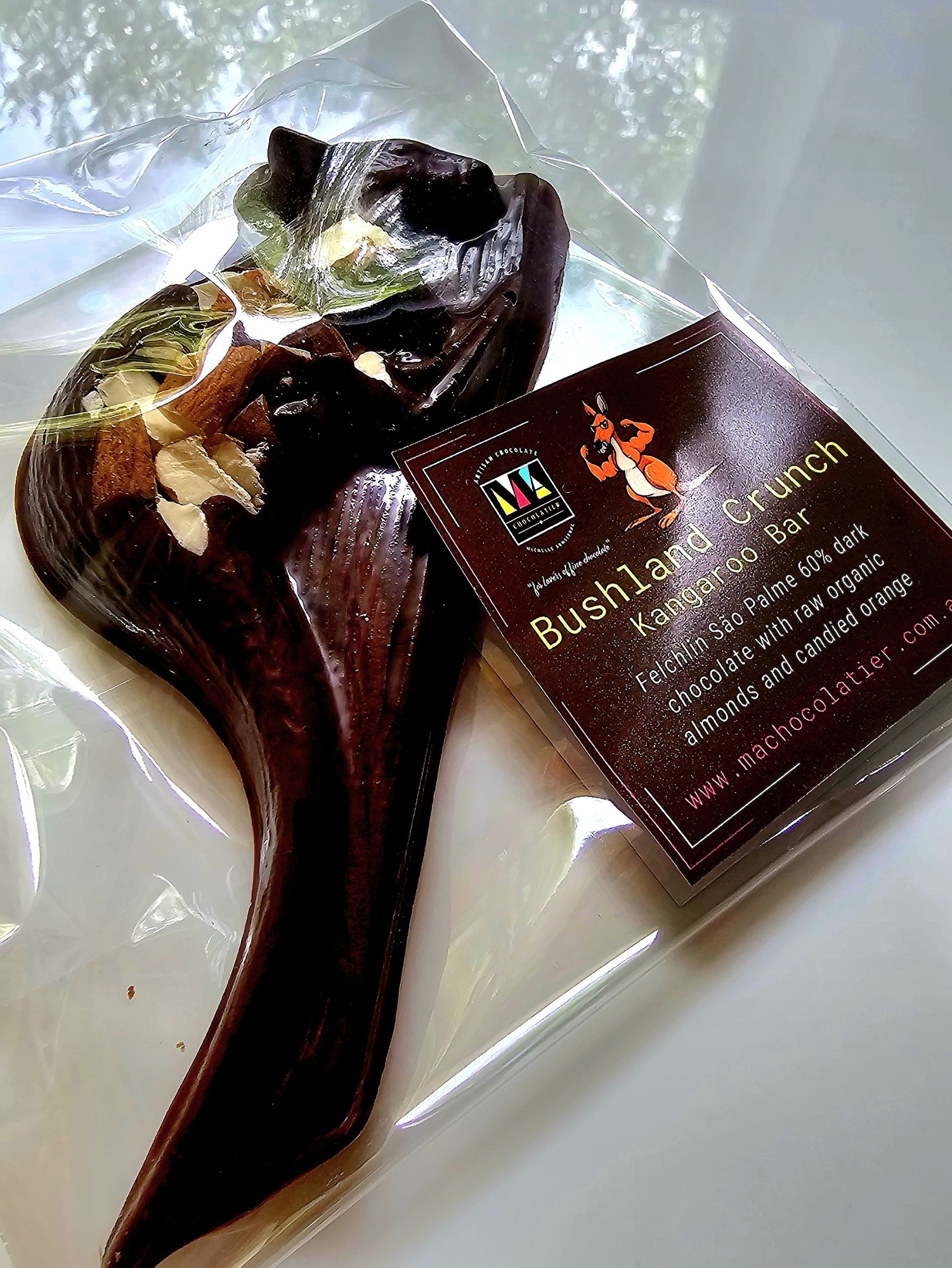 Bushland Crunch Kangaroo Bar – 60% Dark Chocolate with Almond & Orange
