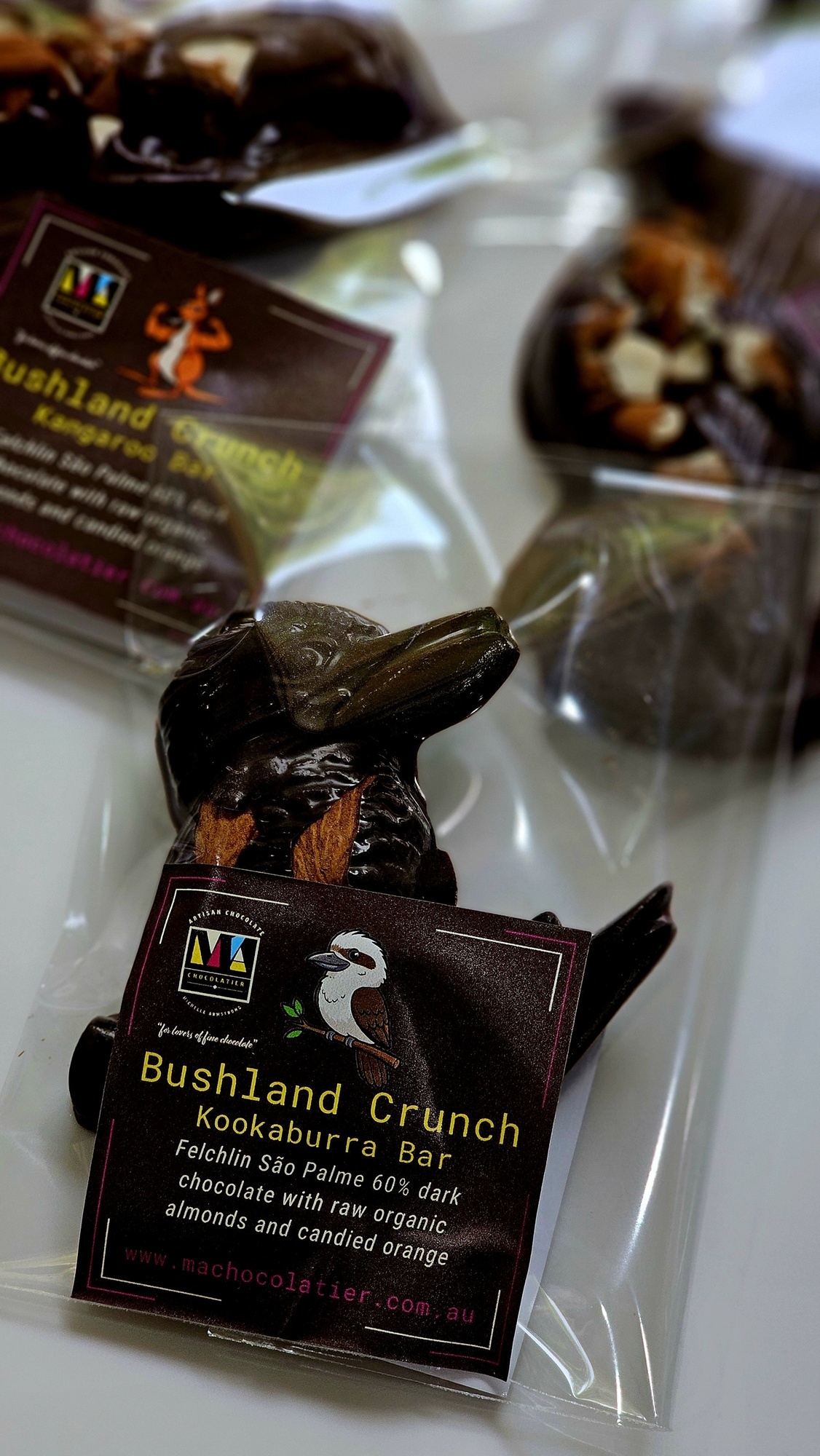 Bushland Crunch Kookaburra Bar – 60% Dark Chocolate with Almond & Orange